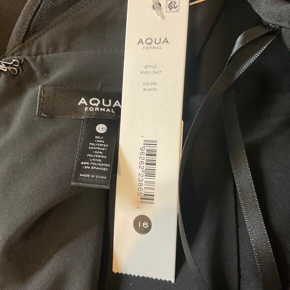 Black Backless Evening Gown Size 16 Sleeveless V-Neck A-Line Formal by AQUA - Picture 9 of 12